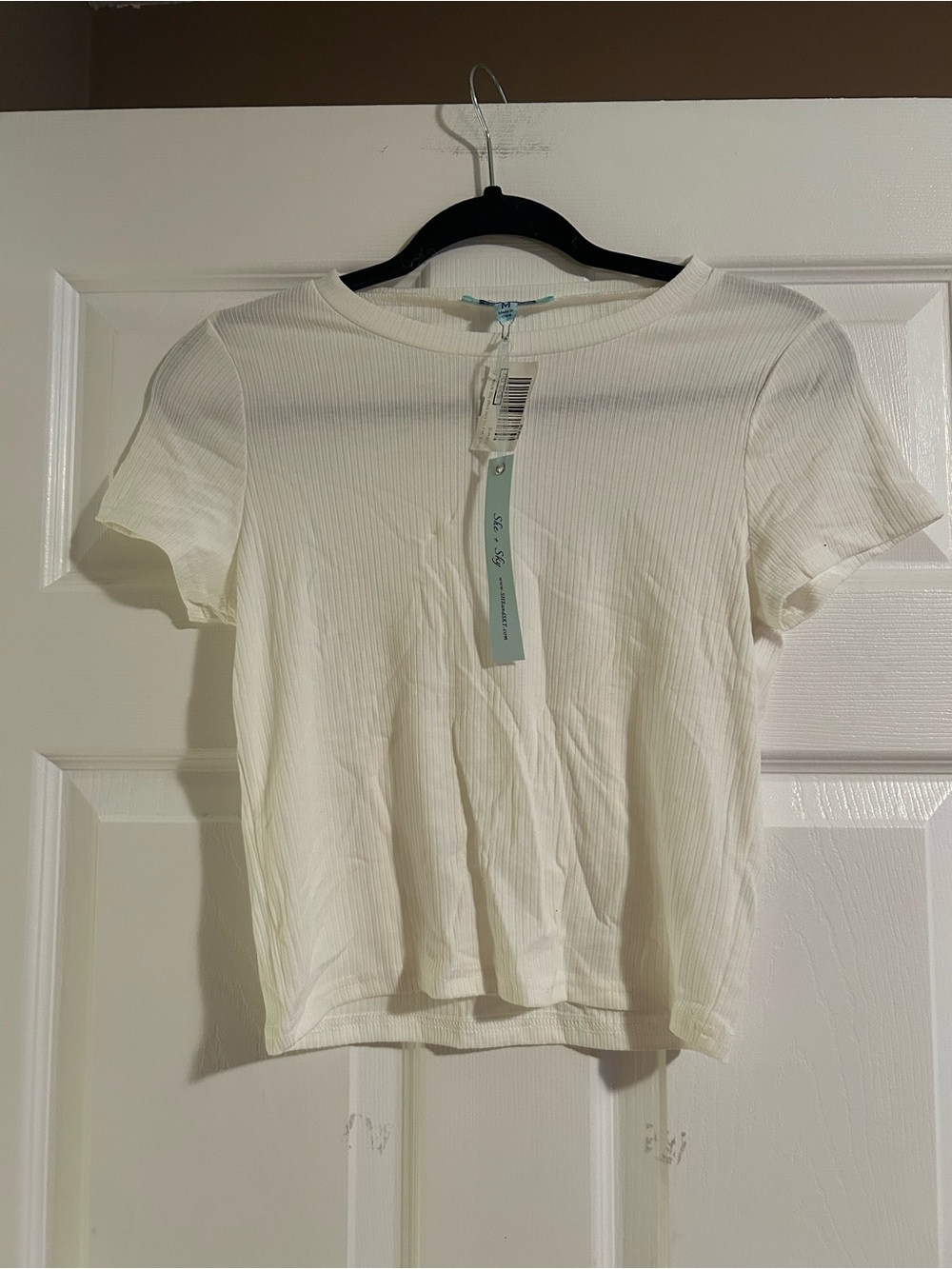 She + Sky Cream Ribbed Short Sleeve Tee